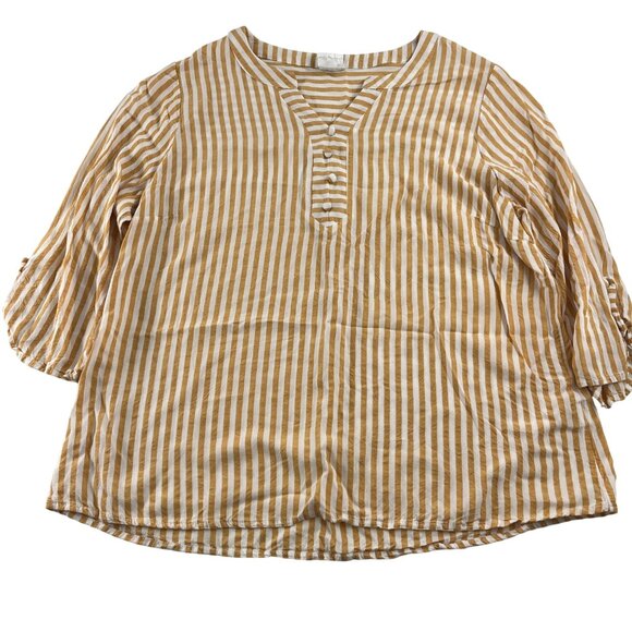Naif Petite Women's Striped Blouse PL Rayon tan white - Picture 1 of 5